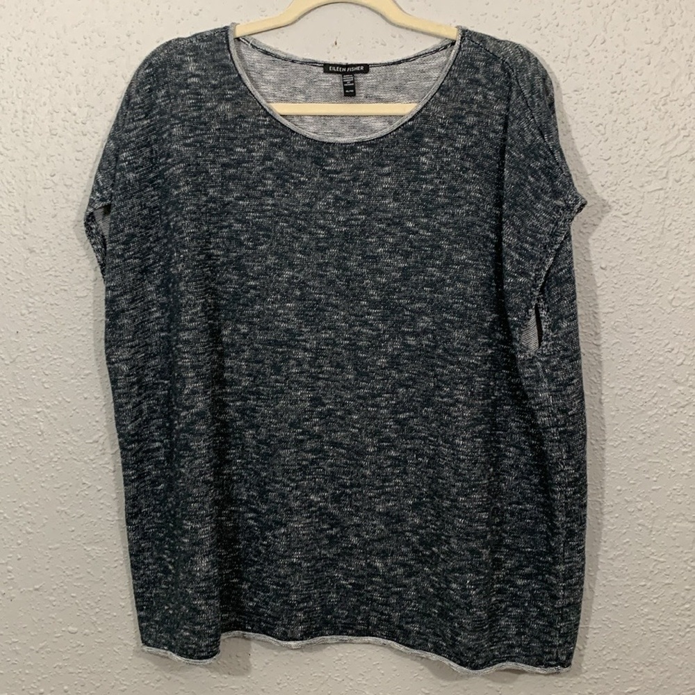 Eileen Fisher Cap Sleeve Thick‎ Organic Cotton & Linen Blend Round Neck PullOver